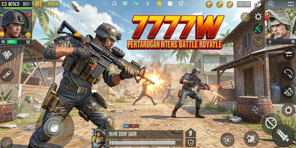 Screenshot 7777W menampilkan aksi seru dalam pertarungan Battle Royale