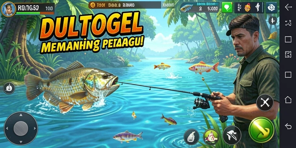 Menampilkan gameplay seru saat memancing di DULTOGEL.