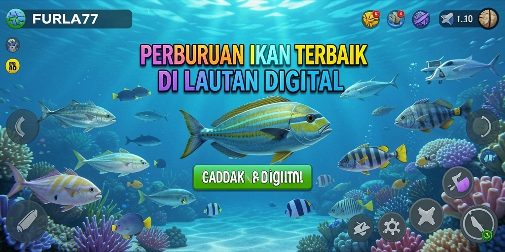 Screenshot gameplay FURLA77 dengan aksi menembak ikan yang mendebarkan.