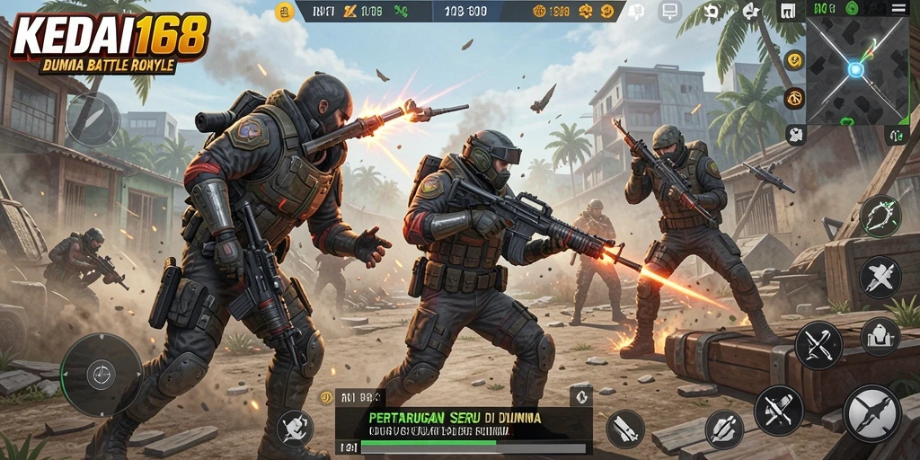 Screenshot gameplay KEDAI168 dalam aksi Battle Royale penuh adrenalin.