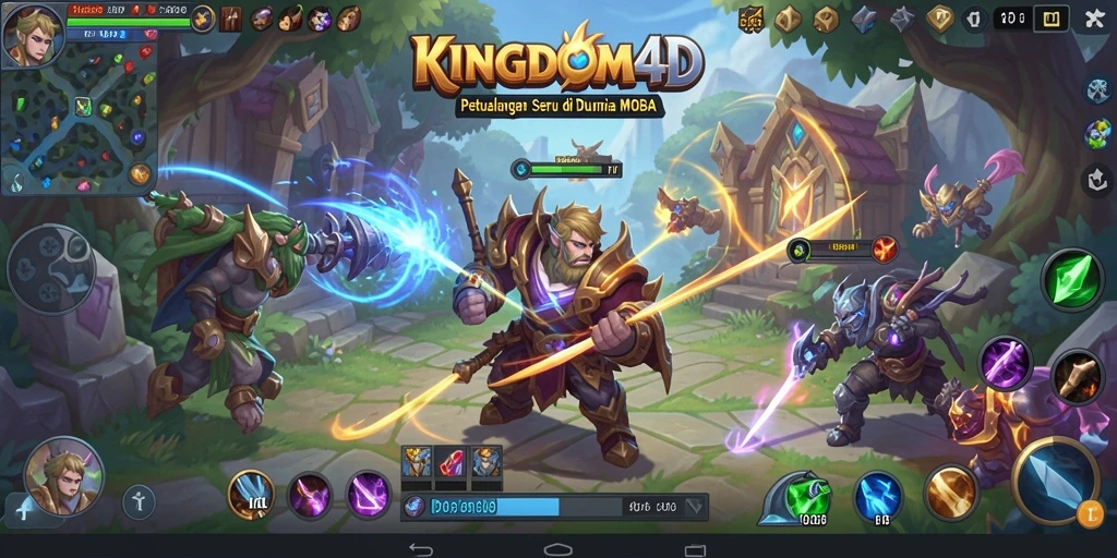 Tangkapan layar dari gameplay seru di KINGDOM4D, menunjukkan aksi hero dalam pertempuran.
