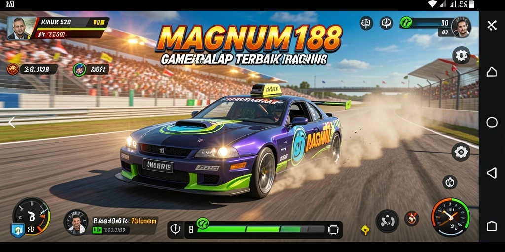 Tangkapan layar gameplay MAGNUM188 yang menampilkan balapan mendebarkan.