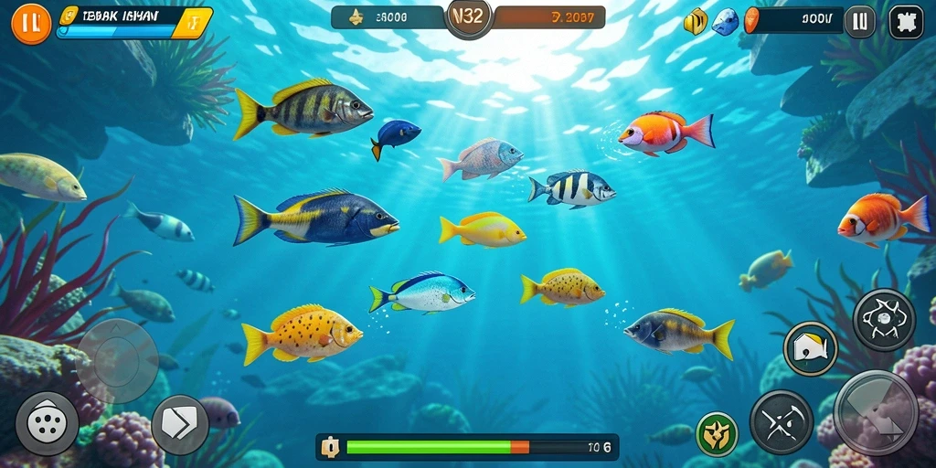 Tampilan screenshot menunjukkan aksi seru dalam game Tembak Ikan N32.