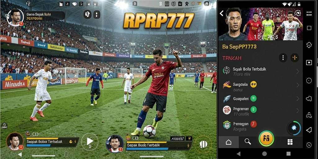 Tangkapan layar gameplay RPRP777 menampilkan aksi sepak bola yang mendebarkan.